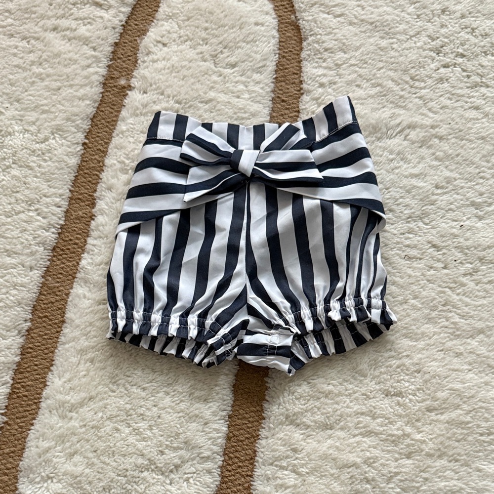 Striped Navy and White Bow Shorts